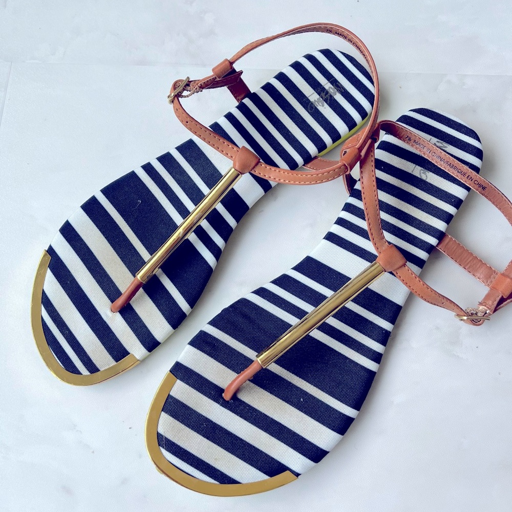 Mossino summer sandals navy, with gold hardware, size 7.5